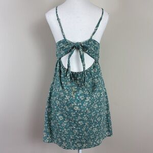 American Eagle Backless Linen Blend Daisy Print Mini Dress Teal‎ Size Medium